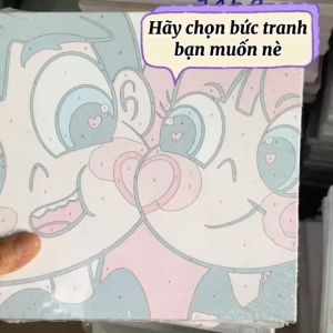Tranh số hóa Tình yêu cặp đôi hoạt hình dễ thương size 20x20 - Tranh tô màu theo số size nhỏ