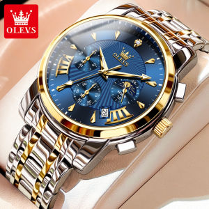 OLEVS Casual Watch For Mens Waterproof Original New 2023 Luminous Calendar Chronograph Multifunctional stainless steel strap