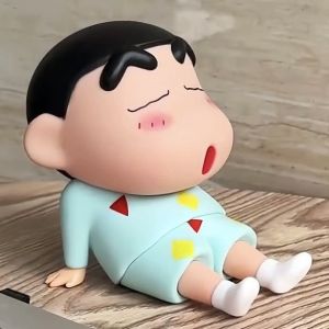 Bandai | Anime Crayon Shin-Chanss Figures Phone Holder Kawaii Desktop Ornaments Cartoon Watching TV Phone Support Cute Doll Decorations