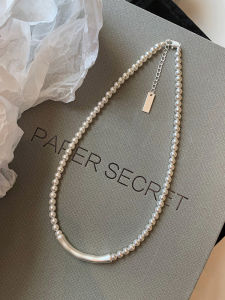 Aurora White Pearl Matte Bamboo Node Womens Luxury Necklace Sweater Chain Fashion Jewelry Fresh out New Style round Bead Chain