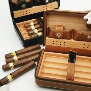 🇵🇭Humidor Travel Cigar Box Portable Cigar Travel Black Brown Cedar Fir Wood Container (excluding Lighter and Knife)