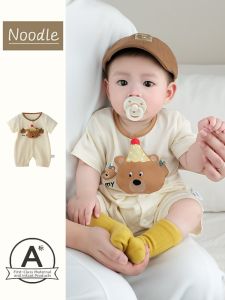 Lightweight Summer Baby Onesie for Newborns with Cartoon Bear Pattern