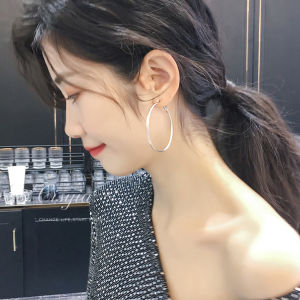 Elegant Retro Hong Kong Style Hoop Earrings for Women Fashionable Holeless Circular Ear Cuffs Alloy Silver Gold Plated