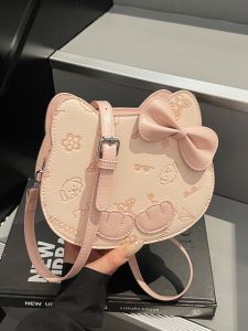 Cute Cartoon Cat Head Womens Shoulder Bag Pink Fashion Trend Soft PU Leather Small Size Casual Style Single Strap Bag