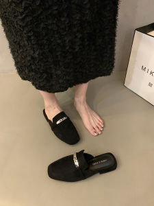 Fashionable Korean Style Single Shoes Womens Slip-On Mules Flat Bottom Head Covering Half Slippers Casual Spring Autumn