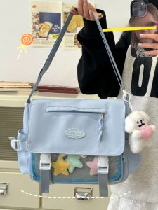 Cute School Uniform Large Capacity Shoulder Bag Crossbody Handbag Soft Nylon Backpack for Youth Casual Leisure Zipper Closure