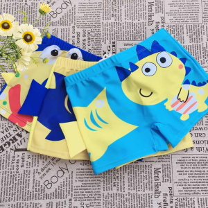 Boys Cartoon Print Swimming Trunks Inner Lined Cute Thermal Spring Swimwear Childrens Swimming Suits Milk Silk Fabric Boys Trunks