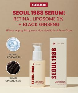 [100% Original] K-SECRET SEOUL 1988 Serum : Retinal Liposome 2% + Black Ginseng 30ml / Essence : Snail Mucin 97% + Rice 100ml / Eye Cream : Retinal Liposome 4% + Fermented Bean 30ml / Sun : Pine Tree + Ceramide 50ml