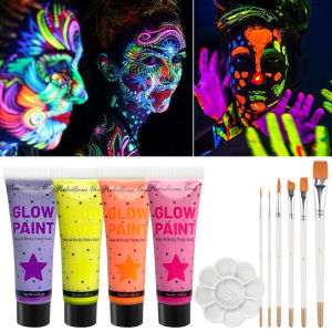 Bộ Sơn Dạ Quang UV Neon 10ml Với 6 Cọ Trang Điểm Dạ Hội Phát Sáng Màu Sắc Tươi Sáng An Toàn Có Thể Giặt Được Dùng Cho Lễ Hội Tiệc Tùng Halloween Hóa Trang