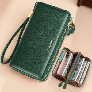 GERUOLA Genuine Leather Wallet with Wrist Strap - Anti-Theft RFID Blocking Zippered Coin Pocket Credit Card Slots & ID Holder