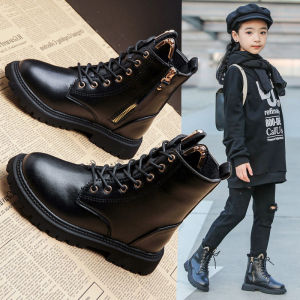 Boot trẻ em cổ cao cho nam nữ da mềm đế êm nhẹ size 27-39 màu Đen phong cách Anh - Boots Martin Quảng Châu đẹp Giày bốt trẻ em giày bé gái giày bé trai
