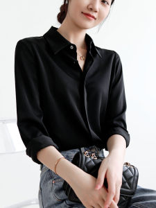 Elegant Black Long Sleeve Shirt Womens Spring Autumn Style Simple Fashion Commute Professional OL Button down Office Shirt