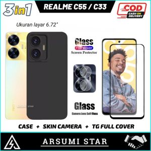 PROMO PAKET MURAH 3 IN 1 CASE REALME C55 NFC / C33 CAMERA SOFTCASE SLIM BLACK MATTE CASE LIQUIT + ANTI GORES CERAMIC ANTI SPY + SKIN CAMERA LENS