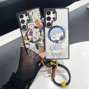 Adorable Cartoon Snoopy Acrylic Phone Case Magnetic Absorption Transparent Protective Shell for Samsung S22 S23 S24 Ultra