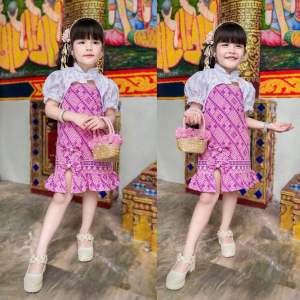 ชุดไทยเด็กผู้หญิง  🌷เดรส+เสื้อคลุม สีขาว 🌷ชุดไทยลูกสาว ไปทำบุญ