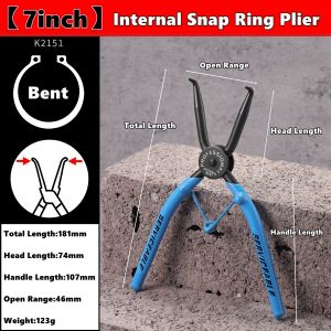 Circlip Pliers 7 Inch Heavy Duty Straight Elbow Type Snap Ring Pliers Anti-slip Handle for Motorcycle Auto Repair Tool