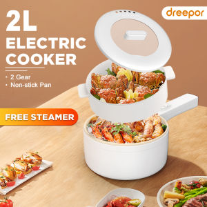 Dreepor Mini Cooke With Steamer Non-Stick 2L Multifunctional Electric Cooking Pot Dual Use 750W Power