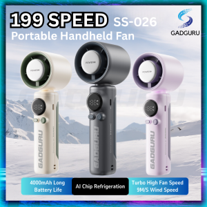 Gadguru SS-026 Handheld Turbo Fan | 199-Level Adjustable Speed | USB-C Rechargeable 4000 mAh Battery | Strong Wind Portable Cooling Mini Fan with LED Display