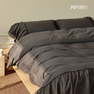 Princess Style Pure Cotton Bedding Set 4-Piece Washed Floral Embroidery Duvet Cover Sheet Lace Bedding Soft Cotton Fabric