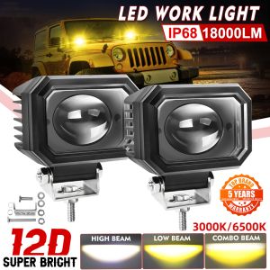 ไฟLED 12D, 4 นิ้ว 12V-24V 4X4 รถจักรยานยนต์ สปอร์ตไลท์ ความสว่างสูง 18000LM ออฟโรด 3500K-6000K
