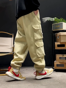 5XL 8XL Plus Size Trendy Workwear Cargo Pants Autumn Straight Tube Loose Fitting Multi Pocket Trouser Cotton Menswear