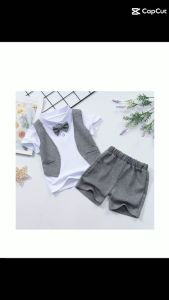 bộ quần áo trẻ em đồ bộ em bé thời trang quần đùi ngắn tay giả gilê có nơ  áo may liền như hình chất mềm mịn mặc rất mát mùa hè. Mã - T10