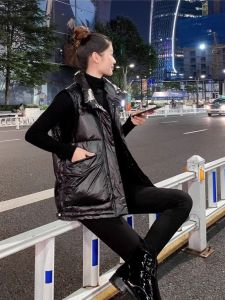 Short Sleeveless Womens Jacket 2025 Autumn Winter New Style Cotton down Vest Fashionable Commute Style with Pocket Pure Color