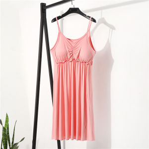 Modal Camisole Skirt Womens Summer Padded Nightdress Inner Wear Dress Slimming outside Wear V-neck Thin Bottoming Skirt