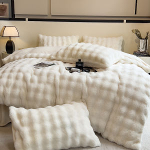 Thick Bubble Imitation Rabbit Fur Milky Plush Four-Piece Bedding Set for Dorm
