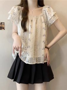 WANGGONGZHU | Floral Embroidery Chiffon Shirt Women Summer Design Sensation Small Audience 2025 New Style Super Beautiful Plus Size Top Women