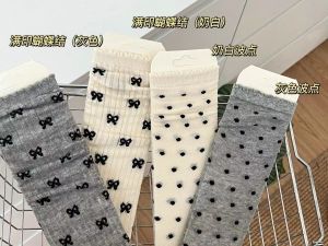 Summer Thin Little Princesss Bows Polka Dot Lace Mid-Calf Length Socks Young Adult Heart Mesh Hollow out Preppy Style Japanese Style