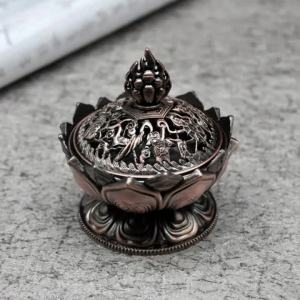 Vintage Copper Lotus Incense Burner Eight Treasures Zinc Alloy Aromatherapy Burner Sandalwood Incense Stove