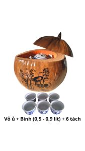 Bộ bình ủ trà trái dừa Phúc sinh phú quý / Bình trà (ấm tích) 04 - 09 lít / Hàng sản xuất thủ công tại Bến Tre