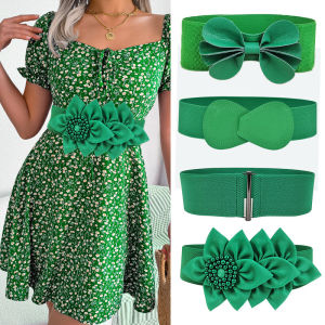 Thắt Lưng Đàn Hồi Màu Xanh Lá Cây Trang Trí Thời Trang Cho Váy Phong Cách Hàn Quốc Thắt Lưng Đàn Hồi Rộng Cho Nữ Thắt Lưng Thắt Eo