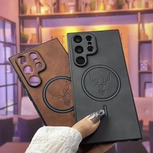 Magnetic Leather Grain Phone Case Full Body Protection Wireless Charging