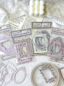 10sheets/pack French Vintage Embossed Scrapbook Paper with Romantic Borders Nonadhesive for Journal Collage