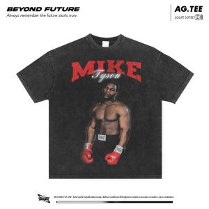 เสื้อยืดคอกลมแขนสั้นทรงหลวมสไตล์ย้อนยุคสไตล์อเมริกันสำหรับผู้ชายและผู้หญิง เสื้อผ้าทำงานลำลองผ้าฝ้าย