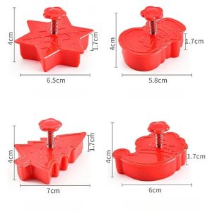 4Pcs Christmas Baking Mold Set DIY Tree Snowman Cookie Cutter Plunger for Gingerbread Fondant Cake Decorating Pastry Tools