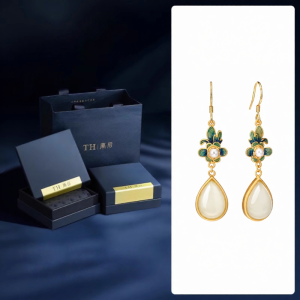 TH | Natural Hetian Jade New Chinese Style Earrings Silver