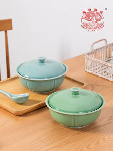 Large Ceramic Soup Bowl Home Use Products with Lid Sichuan Pickled Fish Boiled Fish Bowl Porcelain Flower Pattern Chinese Style