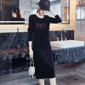 Elegant Pure Cotton plus Size Dress Tummy Covering Slimming Base Layer Skirt High Waist Autumn Fashion Casual Style Long Sleeve