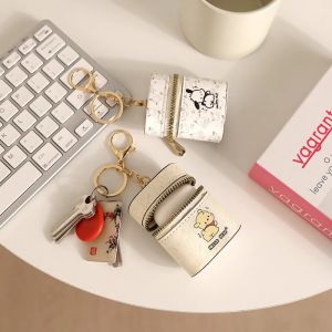 Portable Cartoon Pachat Dog Earphone Bag Hanging Ornament Mini Makeup Bag Keychain Lipstick Bucket Mouth Red PU Leather Storage
