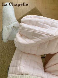 La Chapelle | Pink Diamond Quilted Warm Thickened Wide Leg Trousers Tapered