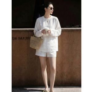V.C.I | White Linen Comfortable Loose High Waist Shorts