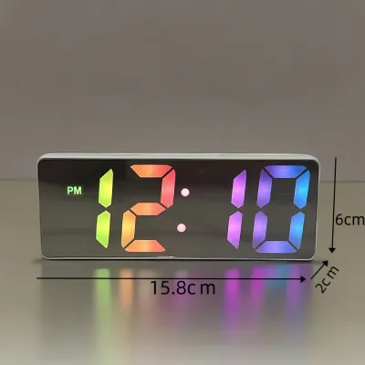 Đồng Hồ Bàn Mặt Gương Đèn LED Đa Màu Hiển Thị Đêm