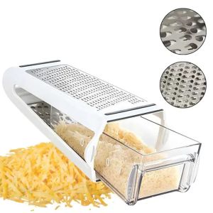Cheese Grater with Container for Kitchen Vegetable Stainless Steel Grater with Handle Cheese Grater Box NonSlip Base Accessories