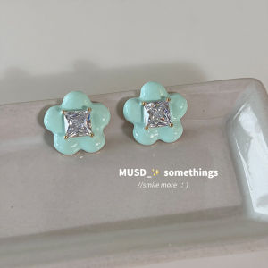 Hoa Tai Kim Cương Lấp Lánh Hình Hoa Tiffani Blue Dành Cho Nữ Không Cần Khoan Hình Vòng Tròn Thời Trang Trang Sức Phụ Kiện