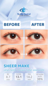 (1 CẶP-2 CHIẾC) Lens SEED 1 ngày màu Sheer Make full dãy độ từ 0 đến -12 độ - Buddy Central