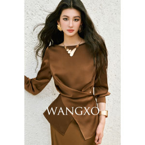 WANGXO | Áo Satin Dây Quai Chéo & Chân Váy Xòe