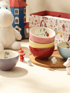 Blue Lotus Moomin High Aesthetic Value Bowl Set Gift Box Cute Ceramic Dinnerware for Girls Birthday Gift Creative Present
